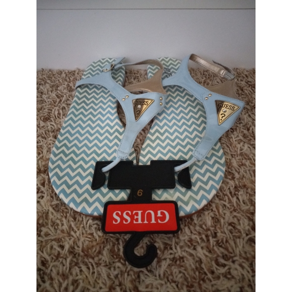 Guess Factory Carmela Powder Blue T-Strap Sandals - Picture 1 of 4
